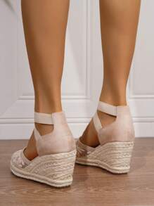 Giày lười đế xuồng màu xanh co giãn chống trượt thoải mái cho nữ phong cách nghỉ dưỡng dây vải lanh màu be - Màu be - Xem 9