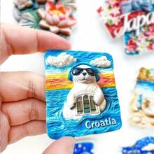 1pc Resin Mediterranean Monaco, Malta, Croatia, Algeria, Albania, Slovenia Fridge Magnet, Seagull Butterfly Storage Jar Decor, Meaningful Creative Gift For Home Office Bedroom Kitchen Cabinets - Multicolor - View 11