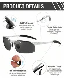 DUCO Mens Sports Polarized  UV Protection  For Men 8177s - White Black Frame Grey Lens - View 4