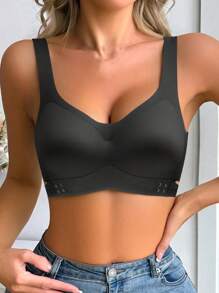 Seamless Sexy Bra Underwear For Women Ice Silk Cross Tops Front Buckle No Rims Beautiful Back And Auxiliary Breasts Adjustable Bras Underwear Lingerie - Black - View 3