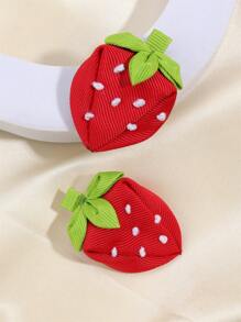 2pcs Sweet Cute Strawberry Hair Clips For Daily Life - Multicolor - View 3