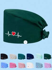 1 件女士高档棉涤纶材质心形刺绣设计系带护士帽，抗菌防尘，后部松紧，侧面有口罩带钩，适合医生、护士以及所有医务、美容、兽医工作者 - 彩色 - 查看 10
