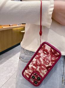 1 件唇印图案手机壳，带精确相机切口，防震设计，兼容 11 Pro Max/12 Pro Max/13 Pro Max/14 Pro Max/15 Pro Max/ 16 Plus/ 16 Pro Max、Redmi、OPPO/Realme、VIVO、Infinix、Honor、OnePlus 防水防摔防刮 - 酒紅色 - 查看 2