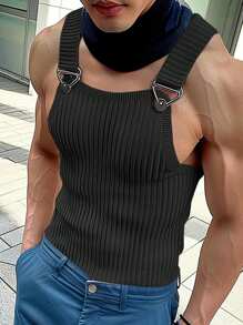 INCERUN Men Sleeveless Strappy Tank Tops Summer Holiday Casual Rib Knit T-Shirt Shirt - màu đen - Xem 1