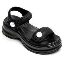 Oversized Platform Sandals With Adjustable Strap - Black - View 4