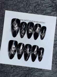 10 pièces de faux ongles portables faits à la main. Forme d'amande, design d'ongles œil de chat à effet lumineux, design élégant et simple de haute qualité, ongles personnalisés avec graffiti de dessin animé et couleurs flashy, faux ongles couvrant entièrement les ongles, ongles Y2K, ongles à relief