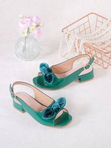 1 Pair Cute Girls Bow Decor High Heel Sandals, Suitable For Summer
