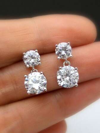 1 Pair Elegant Cubic Zirconia Drop Earrings For Women For Wedding Anniversary Engagement Party Jewelry Valentine's Day Gift