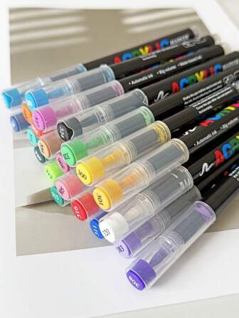 12/24/36/48 ألوان قلم تحديد سائل رأس ناعم أكريليك، أقلام طلاء أكريليك للخشب والقماش والحجر والصخور والسيراميك وصنع بطاقات عيد الميلاد والعودة إلى المدرسة