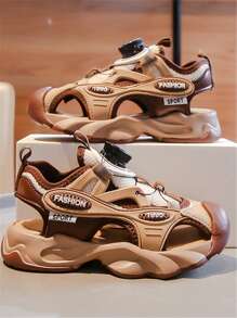 儿童舒适时尚休闲一脚蹬凉鞋，包头男童沙滩鞋，韩版 - 卡其色 - 查看 4