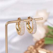 1 Pair READKISS Women Elegant 18K Gold Plated Hoop Earrings, Inlaid With Micro Pave Synthetic Cubic Zirconia - Sparkling Bridal And Fashion Jewelry, Suitable For Weddings, Parties And Casual Wear