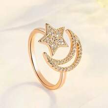 Anneaux de mariage en titane et zirconium ornés de lune et d'étoiles. Convient pour le port quotidien, les fêtes et comme cadeaux pour les festivals.