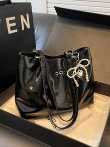 1pc Women's Crackle PU Leather Large Capacity Tote Bag With Chain Strap, Suitable For Girls, Ladies, College Students, Career Starters And Office Workers, Great For Work, Business, Commuting, School