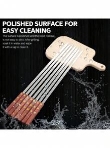12pcs Stainless Steel Barbecue Skewers, Multi-Functional Metal BBQ Skewers With Wooden Handles, Reusable Skewers For Outdoor Cooking, Grilling Chicken, Meat, Vegetables