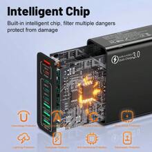 XJDR 120W 4USB-A+4USB-C Compatible With IPhone16 15 14 13 Charger Fast Charging 8 In 1 Charger Quick Wall Wall Adapter Suitable For Travel, Office, Dorm, And Home Multi-Port Nan