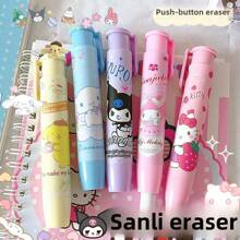 Sanrio 5pcs Sanrio Cartoon Hello Kitty Kuromi Cinnamoroll Push Eraser Anime Kitty Cat Eraser Stationery Gift Office Learning Supplies(Some Parts May Be Random)