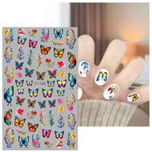 3 Pieces Of Spring And Summer Rose And Butterfly Flower Clusters Nail Stickers Disposable Self-Adhesive Back Adhesive Nail Stickers For Women DIY Art Decoration Accessories