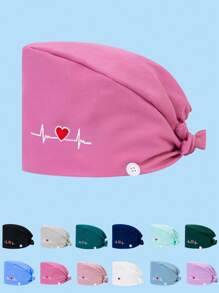 1 件女士高档棉涤纶材质心形刺绣设计系带护士帽，抗菌防尘，后部松紧，侧面有口罩带钩，适合医生、护士以及所有医务、美容、兽医工作者 - 彩色 - 查看 6