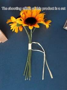 1 Bunch (5 Branches) 13 Inch(H) Simulation Sunflower Bouquet Home Living Room Bedroom Office Wedding Birthday Party Tabletop Decoration Hand Flower Shooting Props Gifts Graduation