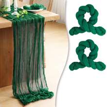 2 peças de toalha de mesa transparente estampada com queijo boho, 35 polegadas (88,9 cm) e 118 polegadas (300 cm) de tecido longo para queijo para chá de bebê, casamento, noiva, aniversário, decoração de festa