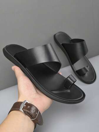 男士露趾尖头凉鞋，简约一脚蹬设计，PU 皮革鞋面，轻质防滑鞋底，舒适休闲夏季鞋履