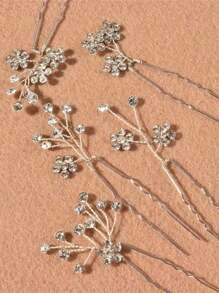 5pcs Faux Crystal Floral Hair Clips, Elegant Handmade Woven Non-Slip Hair Accessories