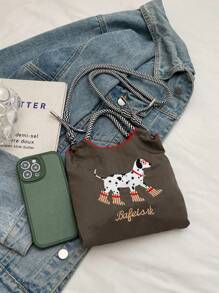 1pc Sweet And Fashionable Printed Girl's Bag Shoulder Bag Nylon Bag Shoulder Bag Handbag Messenger Bag, Fashionable Contrast Color Texture Embroidered Puppy Pattern Mobile Phone Bag Casual Handbag, Open Design, A Variety Of Colors To Choose From, Handbag With Dachshund Puppy, Suitable For Girls To Go Out Shopping, Daily Use, Artistic Style And Fresh Style - Dachshund Puppy Handbag - View 12