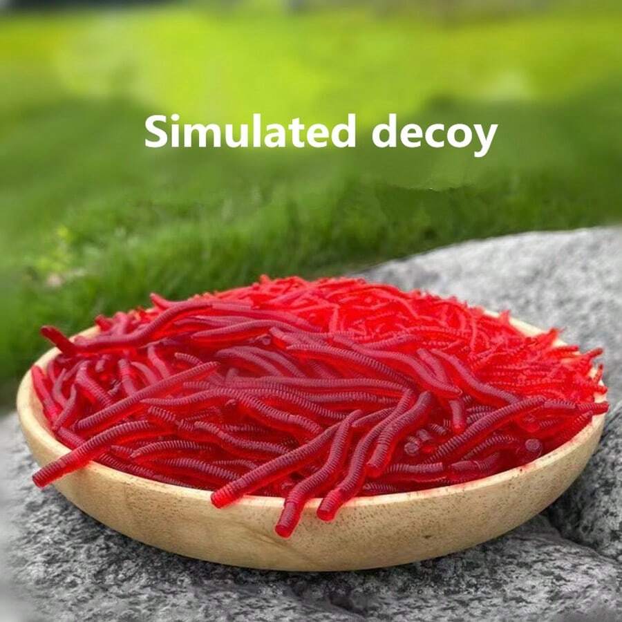 100pcs Soft Fishing Lures, Artificial Worms & Red Worms Fishing Baits, Outdoor Seaside Fishing Baits, Fishing Accessories