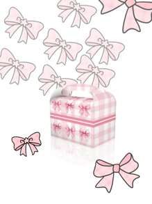 2pcs/1set Pink Bow Theme Party Gift Candy White Card Paper Handbag Gift Paper Box Cow Horn Box Rectangular Gift Gift Box Exquisite Girl Cake Dessert Afternoon Tea Packaging,Style Is Random