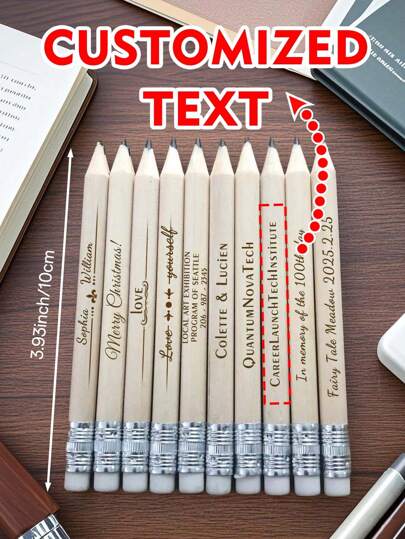 Customizable Wooden Pointed HB Pencil With Eraser For Office Meeting, Personalized With Name For Student Award, Company Gift, Holiday Gift, Advertising, Travel Souvenir, Personal Gift, Note Taking, Drawing, Suitable For Back To School, Teacher's Day Gift, Corporate, Mall, Office Promotion, Award Gifts