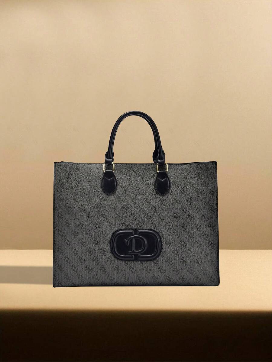 Preference Bag Type 2025 New Fashion Simple Large-Capacity Retro Printing Handbag Popular Hand-Carrying Commuter Ladies Tote Bag - 灰色 - 查看 1
