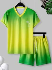New Tropical Ombre Printed Casual T-Shirt And Shorts Set