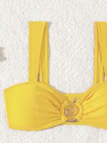 Set 2 Buah Aksesori Modis & Seksi dengan Desain Potongan Rendah Berwarna Kulit, Musim Semi/Panas - Kuning - View 3