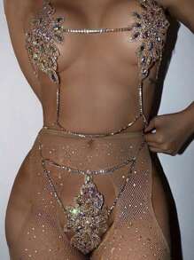 Cuier 1PC Fascinating Rhinestone Body Chain Jewelry Set For Women Excellent Quality Beach Bikini Chain Party Night Club - Gold - View 1