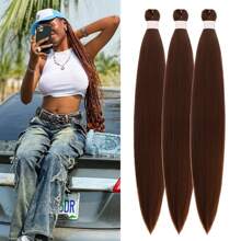 1/3/6 Packungen Schwarzes Flechthaare Vorgespanntes Knotenlose Kanekalon Box Zöpfe Haare zum Flechten, Vorgespannt Lang Gerade Synthetische Flecht-Haarverlängerungen für Knotenlose Zöpfe