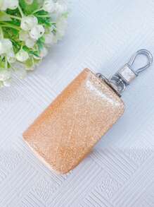 Car Key Bag Uniform Car Key Storage Bag Creative Keychain Blingbling Car Key Protector Secure Zipper Closure Protector Stylish Waist Pocket Car Key Protector Unisex For Women Mini Wallet,1pc Black & Gold PU Leather Car Key Case - Multicolor - View 18