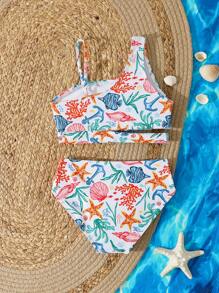 Cute Ocean Design Young Girl Bikini Set - Multicolor - View 2