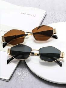 2pcs Vintage Metal Frame Diamond Shaped Fashionable Fashion Glasses, Suitable For Men And Women For Daily Use, Travel, Beach Wear - Trà vàng hình thoi + trà vàng xám hình thoi - Xem 12