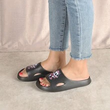 Women & Men Summer Slippers, Indoor Outdoor Bathroom Shower Sandals, Unisex Cartoon Slippers, Black/White/Pink