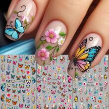 3 Pieces Of Spring And Summer Rose And Butterfly Flower Clusters Nail Stickers Disposable Self-Adhesive Back Adhesive Nail Stickers For Women DIY Art Decoration Accessories