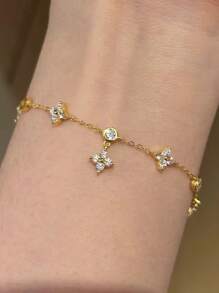 时尚四叶草和星星闪亮锆石手链，百搭配饰
