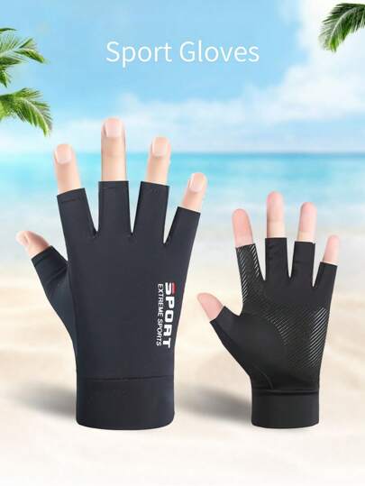 1 Par de Luvas Sem Dedos de Seda Fina UV Unissex, Adequadas para Direção, Ciclismo e Pesca ao Ar Livre