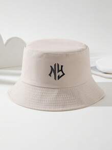 1 件男女通用纯色 NY 字母刺绣渔夫帽，户外运动旅行海滩必备渔夫帽，透气时尚百搭太阳帽