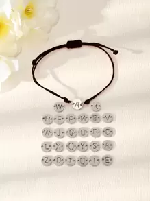 1条字母不锈钢编织手链，26个字母吊坠，适合青少年，简约日常饰品