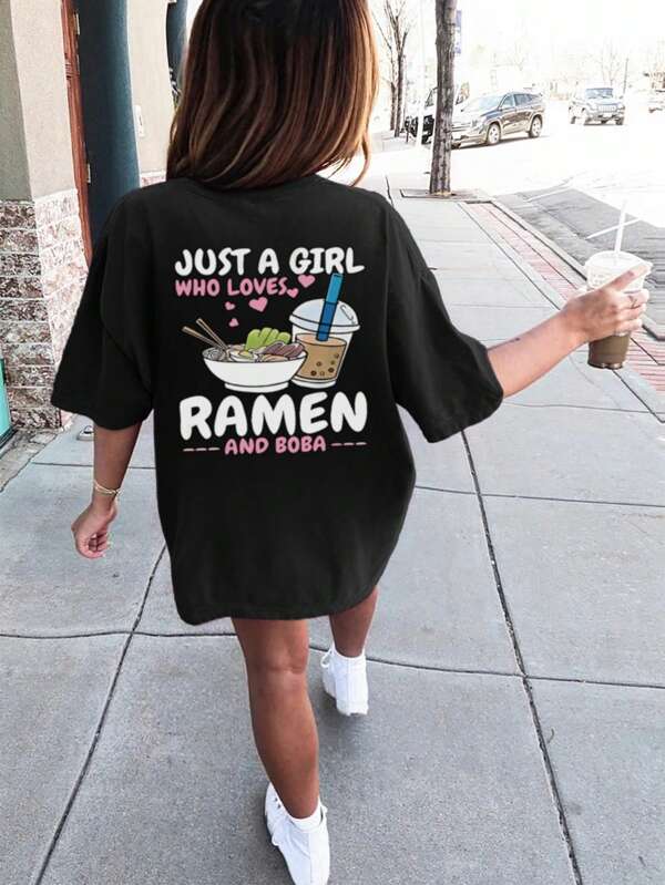 A Dress For Girls With Casual Printed Round Neck Pullover Short-Sleeved T-Shirt For Summer Students' Young Children's Clothing - Sweet Milk Tea And Noodles With Striking T-Shirts Will Definitely Make Children Smile! Cute Tops Out Summer Tops Tween Girl Clothes Girls Summer Clothes