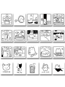 40张黑白简笔画软萌生物卡通贴纸手账贴手机壳水杯吉他装饰防水贴纸 - 彩色 - 查看 8