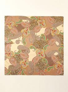 1pc 85cm Square Scarf, Moonlight Chiffon Chain Pattern Geometric Print Head Wrap Bandana - Beige - View 3