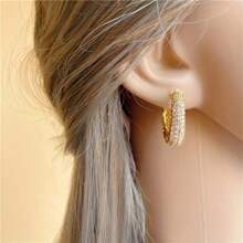 1 Pair READKISS Women Elegant 18K Gold Plated Hoop Earrings, Inlaid With Micro Pave Synthetic Cubic Zirconia - Sparkling Bridal And Fashion Jewelry, Suitable For Weddings, Parties And Casual Wear