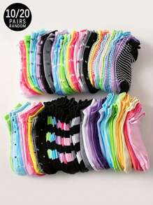 10 Pairs/20 Pairs Random Color Women Short Socks, Fashionable Colorful Breathable Comfortable Short Socks