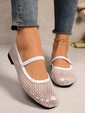 New Imported Mesh Strap Ballet Flats, Breathable & Fashion, Suitable For Summer, Lightweight Soft Sole, French Style Matching Dresses, Low Vamp Mesh Flat Shoes